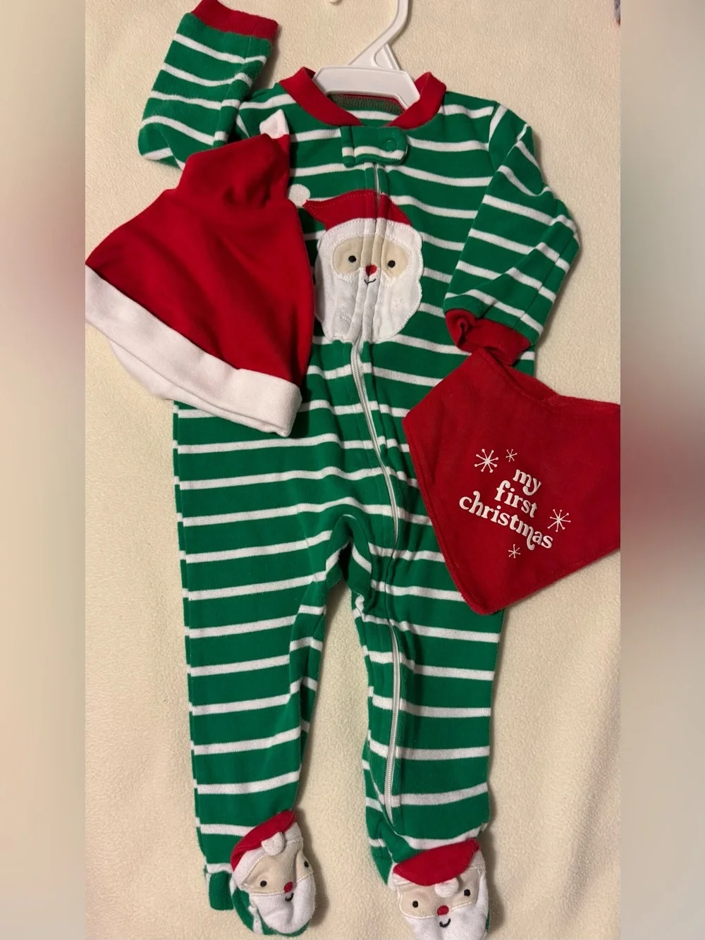 Green White Red Carter’s Christmas Santa Stripe Sleep N Play Bundle sz 6m